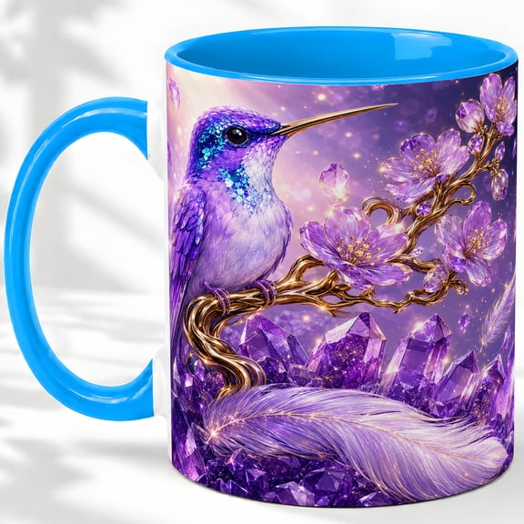 Crystal Hummingbird Accent Mug, 11oz Ceramic Coffee Cup for Bird Fans