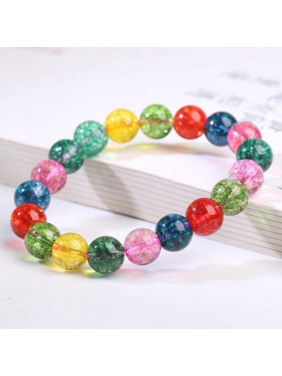 Crystal Ice Watermelon Candy Bead Bracelet 10mm Round Beads Stretch Elastic Jewelry for Women Girls Gift Accessory