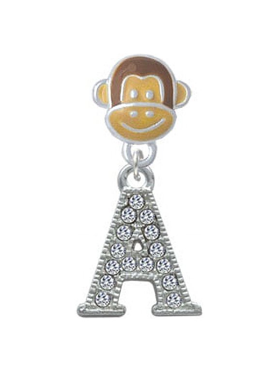 Crystal Initial - A - Beaded Border - Monkey Face Charm Bead