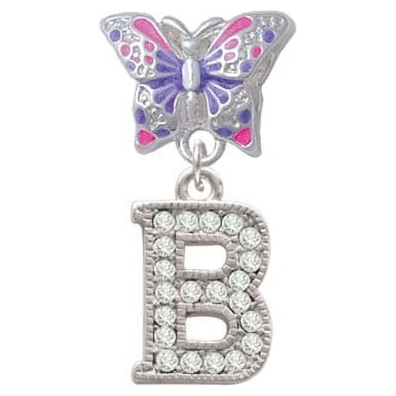 Crystal Initial - B - Beaded Border - Butterfly Charm Bead