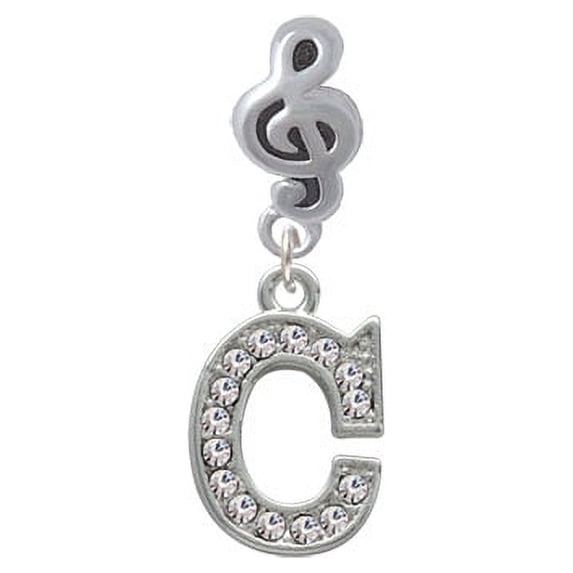 Crystal Initial - C - Beaded Border - Clef Note Charm Bead