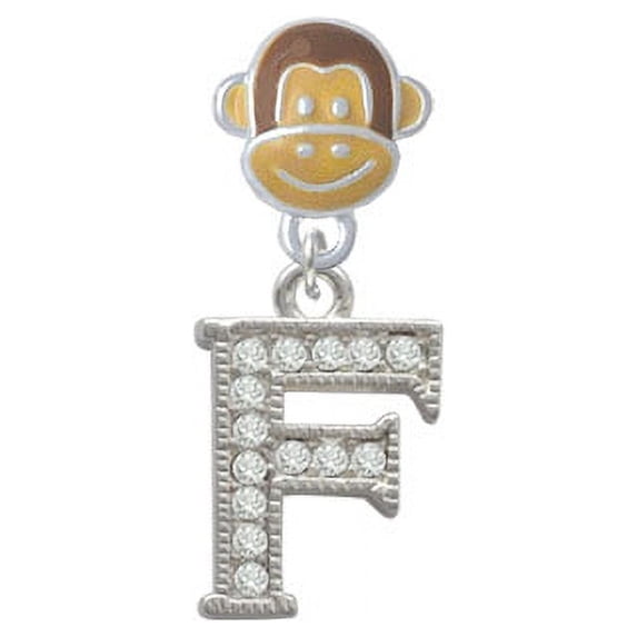 Crystal Initial - F - Beaded Border - Monkey Face Charm Bead