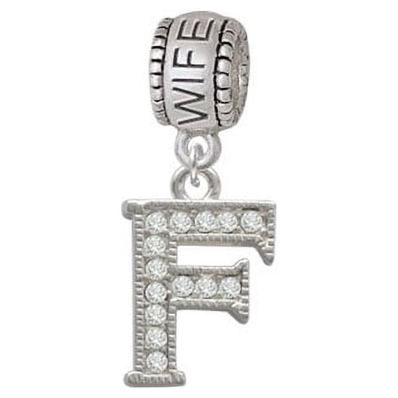 Crystal Initial - F - Beaded Border - Wife Charm Bead