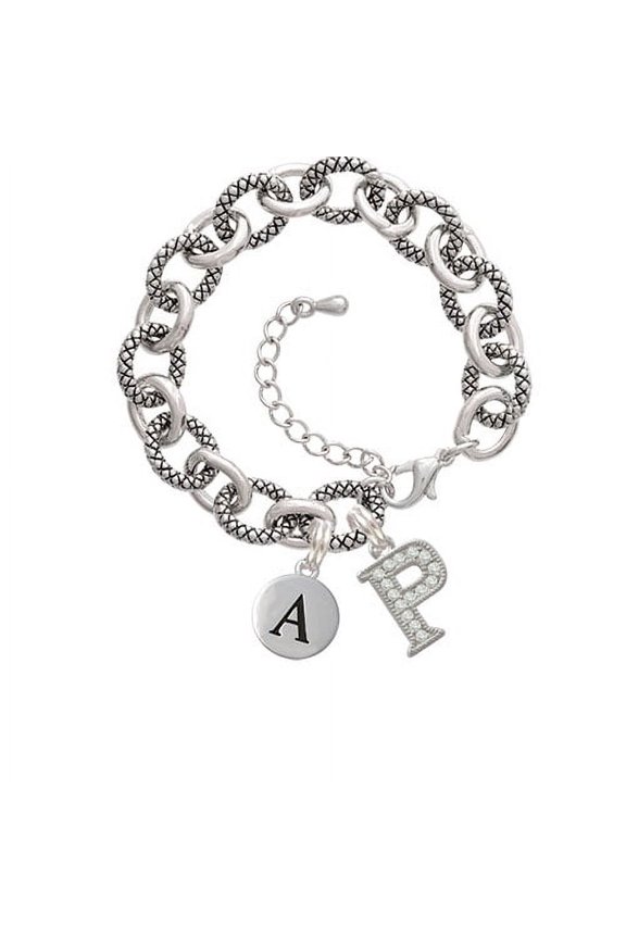 Crystal Initial - P - Beaded Border -A- Pebble Initial Diana Bracelet