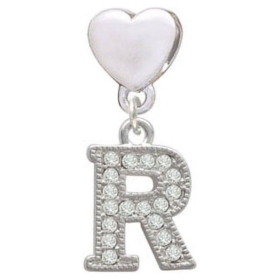 Crystal Initial - R - Beaded Border - Heart Charm Bead