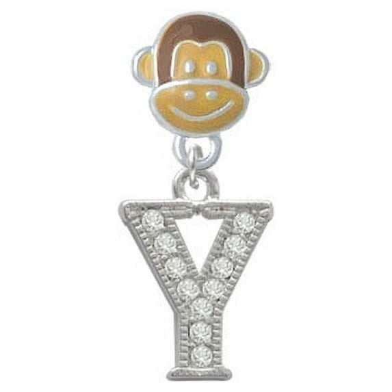 Crystal Initial - Y - Beaded Border - Monkey Face Charm Bead