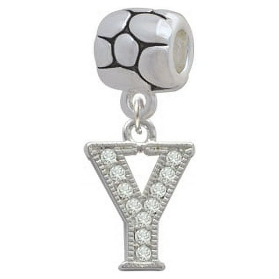 Crystal Initial - Y - Beaded Border - Pebble Charm Bead