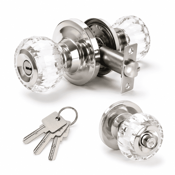Crystal Interior Door Knobs With Lock And Keys, Pumpkin-Shaped Polished Finish