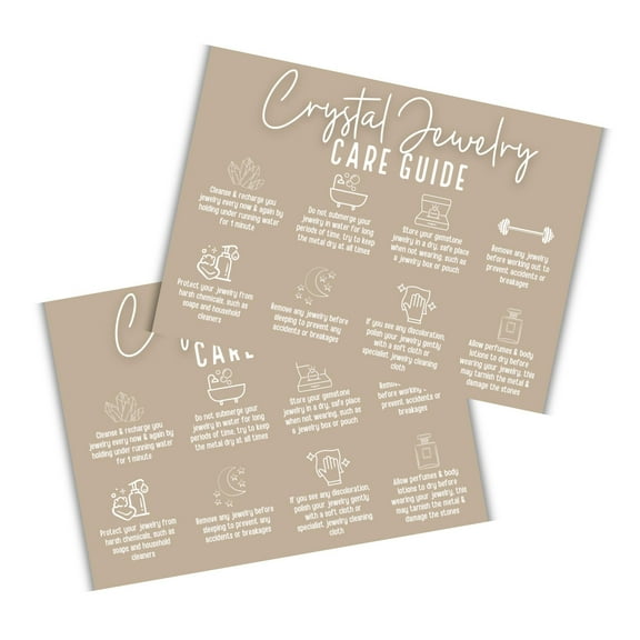 Crystal Jewelry Care Instruction Guide Card 30pk 4.25x5.5 Bracelet Making Packaging Cleaning and Moon Charging Rare Rocks Quartz Making Maker