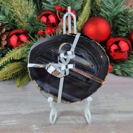 Crystal Joys Agate Slice Handmade Coaster Set 3-4" (Black)
