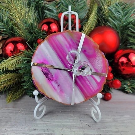 Crystal Joys Agate Slice Handmade Coaster Set 3-4" (Pink)