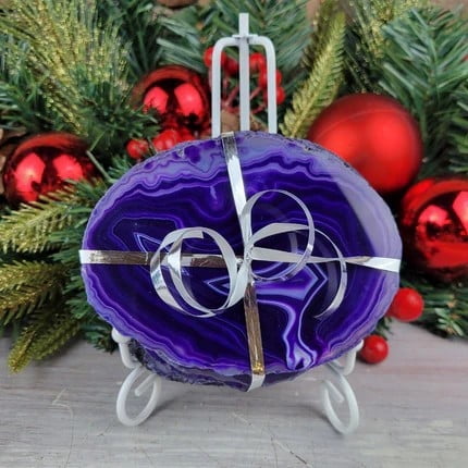 Crystal Joys Agate Slice Handmade Coaster Set 3-4" (Purple)