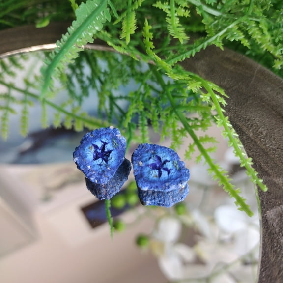 Crystal Joys Azurite Blueberry Geode Pair  4-20mm Sliced Druzy Geodes for Home Decor & Spiritual Practice