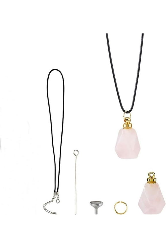 Crystal Keepsake Urn Natural Rose Quartz Perfume Bottle Pendant Wearable Small Container Jewelry Charm Urn Ashes Necklace Memorial Pendant Keepsake with Funnels Ashes for Pet or Human