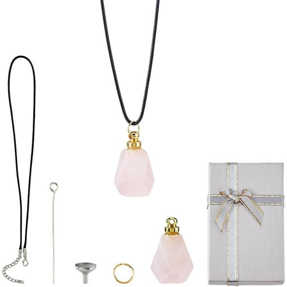 Crystal Keepsake Urn Rose Quartz Memorial Urn Wearable Small Container for Ashes Pink Mini Urn with Storage Box Spoon Stick and Funnel for Human or Pets Ashes