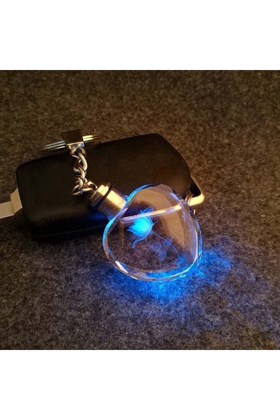 Crystal Key Chain Innovative Exquisite Luminous Fine Crafted Women Heart Shaped Crystal Key Chain for Presents Blue Light