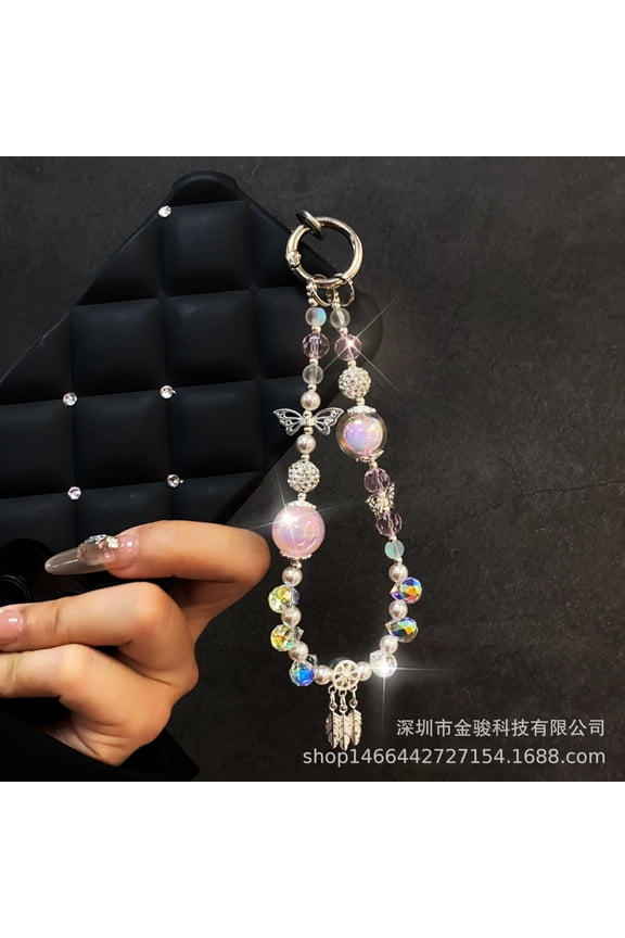 Crystal Keychain Beaded Phone Wrist Strap Charm for Women Sparkling Wristlet Bracelet Cellphone Lanyard