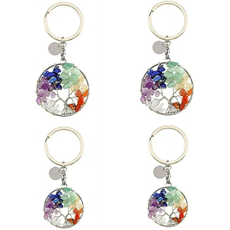 Crystal Keychain Gemstone Key Chain Charm Chakra Keyring with