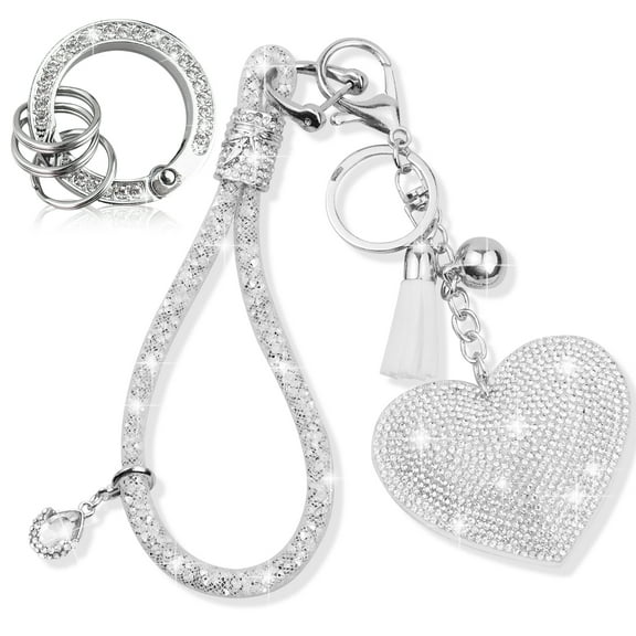 Crystal Keychain Set, Rhinestone Heart-shaped Key chain with Tassel, Bling Car keychain for Women,Keychain