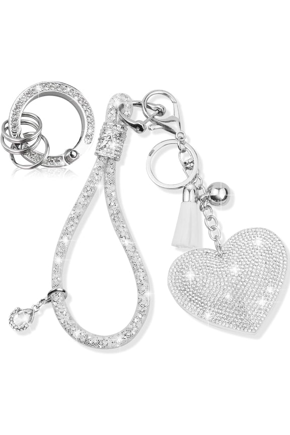 Crystal Keychain Set, Rhinestone Heart-shaped Key chain with Tassel, Bling Car keychain for Women,Keychain