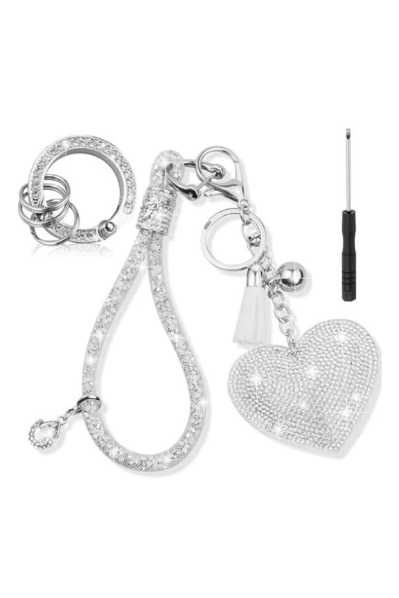 Crystal Keychain Set, Rhinestone Heart-shaped Key chain with Tassel, Bling Car keychain for Women,Keychain