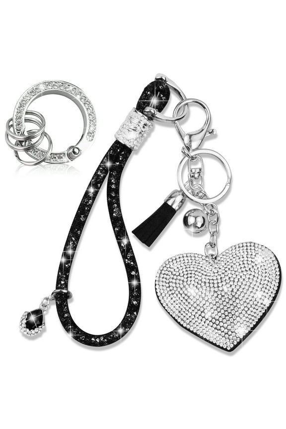 Crystal Keychain Set, Rhinestone Heart-shaped Key chain with Tassel, Bling Car keychain for Women,Keychain
