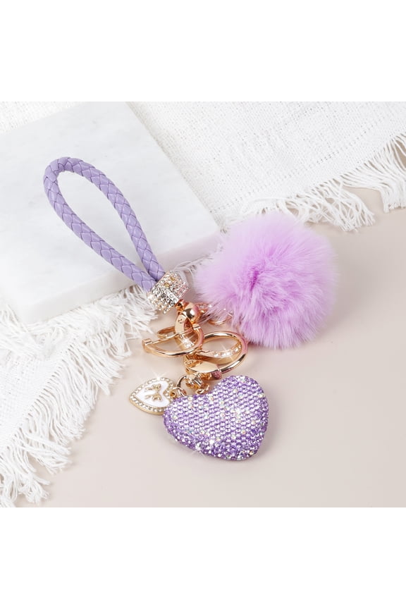Crystal Keychain for Women, Heart Shape Key Chain with Sparkly Rhinestones Bling Car Key Chains for Backpack Handbag Car Keys