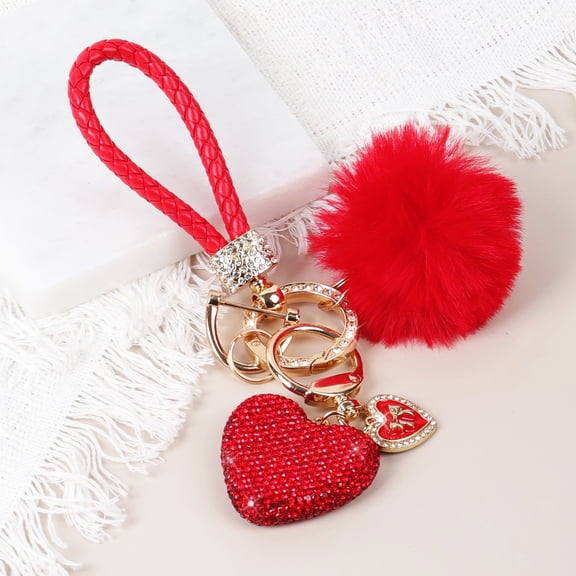 Crystal Keychain for Women, Heart Shape Key Chain with Sparkly Rhinestones Bling Car Key Chains for Backpack Handbag Car Keys