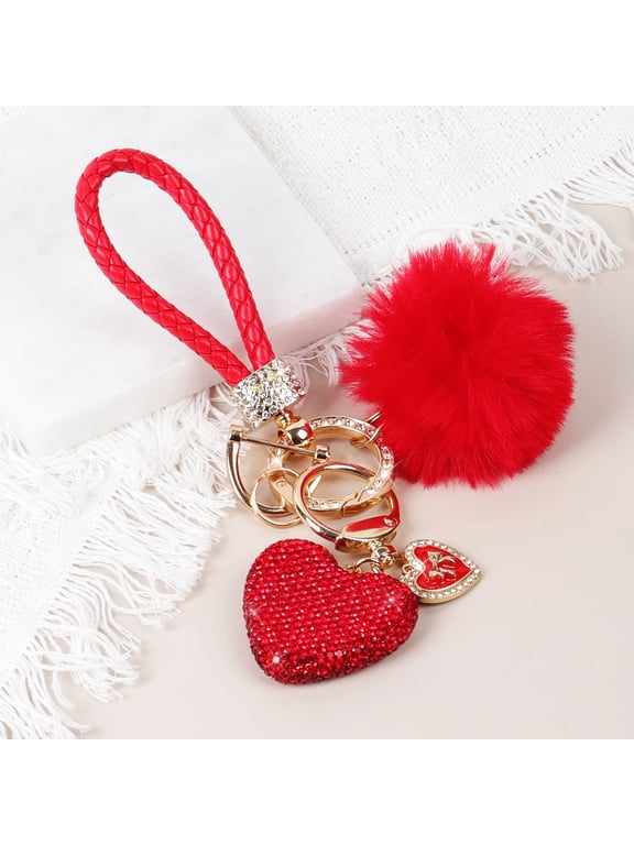 Crystal Keychain for Women, Heart Shape Key Chain with Sparkly Rhinestones Bling Car Key Chains for Backpack Handbag Car Keys