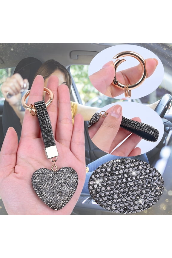 Crystal Keychain for Women, Heart Shape Key Chain with Sparkly Rhinestones Bling Car Key Chains for Backpack Handbag Car Keys