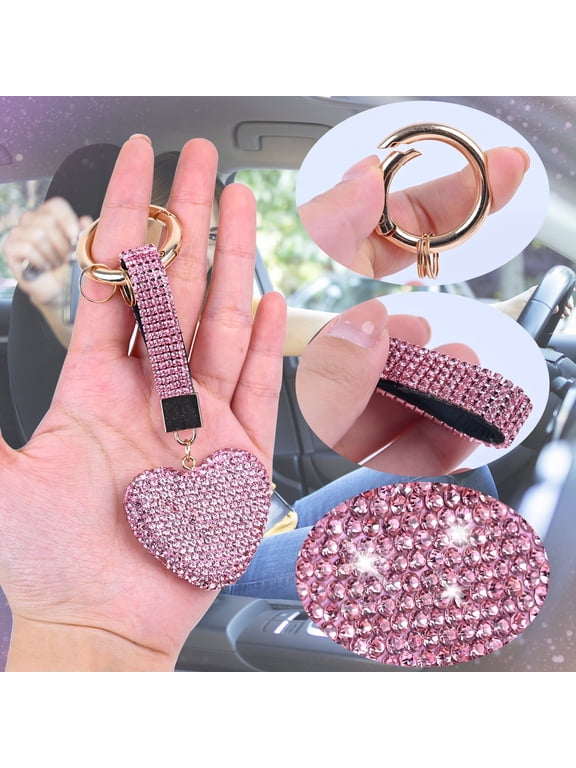 Crystal Keychain for Women, Heart Shape Key Chain with Sparkly Rhinestones Bling Car Key Chains for Backpack Handbag Car Keys