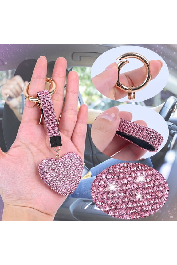 Crystal Keychain for Women, Heart Shape Key Chain with Sparkly Rhinestones Bling Car Key Chains for Backpack Handbag Car Keys