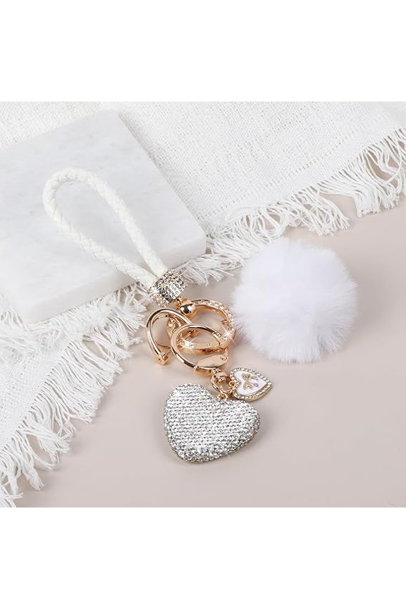 Crystal Keychain for Women, Heart Shape Key Chain with Sparkly Rhinestones Bling Car Key Chains for Backpack Handbag Car Keys