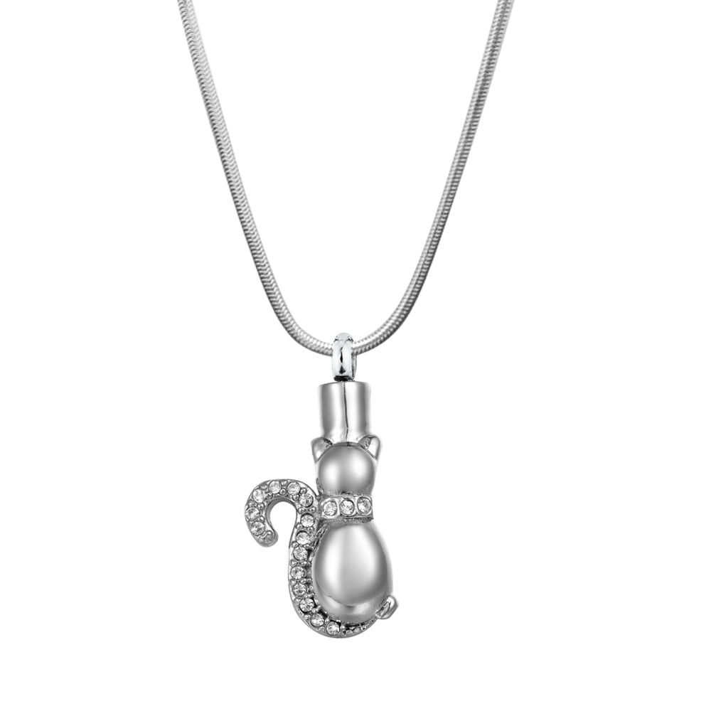 Crystal Kitty Cat Pet Cremation Jewelry Memorial Necklace Cremation Urn Neckalce for Ashes Urn Keepsake with Funnel Kit