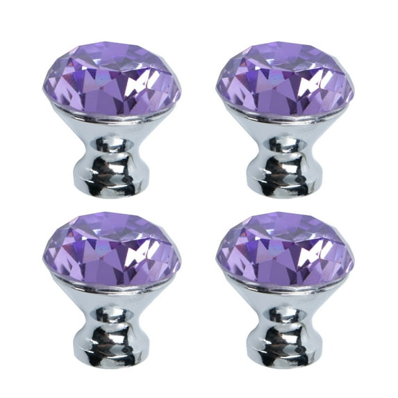 Unique Bargains Crystal Knobs Base Drawer Pull Handle Knob Aluminum Alloy Purple 4 Pcs 1.18" x 1.22"