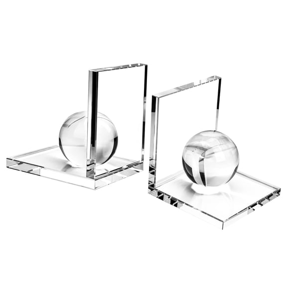 Crystal L-Shape Bookends with Globe Decor for Home Office School Library