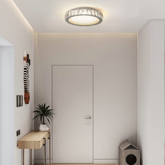 Crystal LED Ceiling Light, 13.8-Inch Flush Mount, 38W Dimmable Modern Fixture, Energy-Saving, Perfect for Living Room, Bedroom, Kitchen
