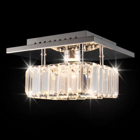 Crystal LED Ceiling Light Mini Chandelier Square Modern Ceiling Lamp Flush Mount Light Fixture (Warm White)