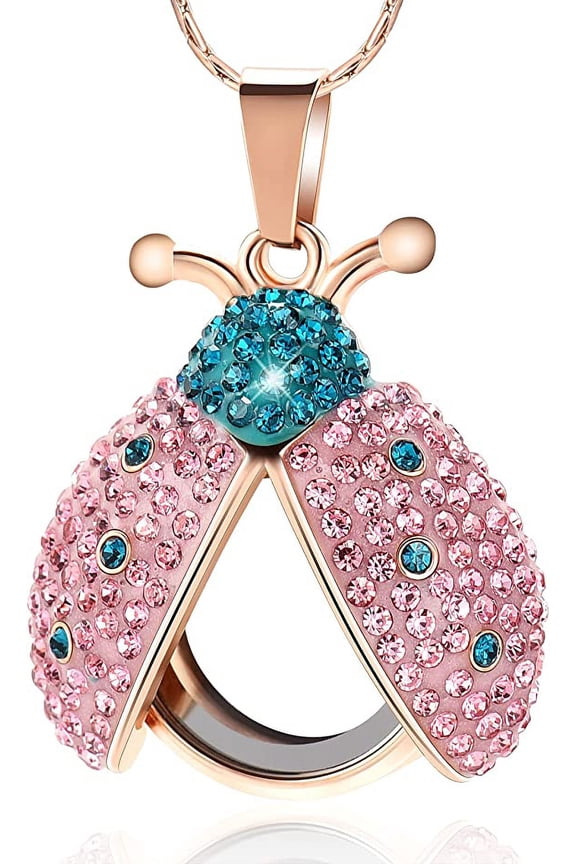 Crystal Ladybug Urn Necklace for Ashes Transparent Round Glass Locket Ash Holder Keepsake Crystal Beetle Memorial Pendant for Human Pet