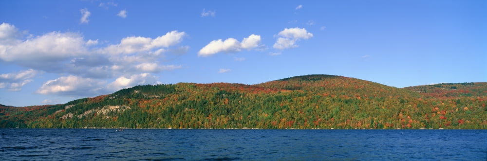 Crystal Lake In Autumn Vermont Canvas Art - Panoramic Images (36 x 12)