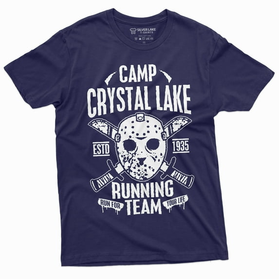 Crystal Lake Running Team T-shirt Mens Jason Mask Tee Shirt Counselor Tee (3X-Large Navy Blue)
