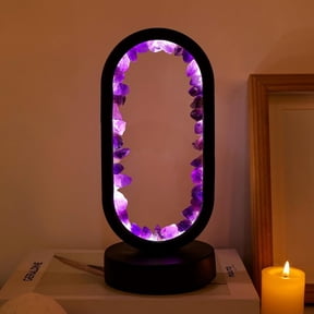 Crystal Lamp Amethyst Raw Stone Ellipse Night Lamp Natural Healing Crystal Night Light Table Lamp Base USB Port 3 Colours Mode for Bedroom Bedside Lamp Office Home Decor Gift
