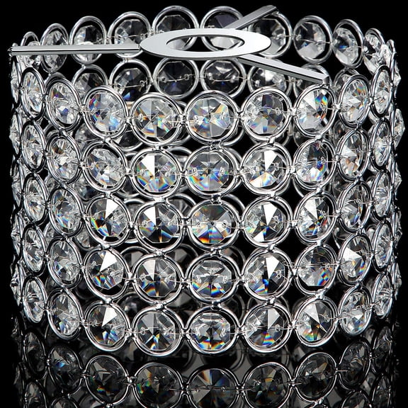 Crystal Lamp Shade Ceiling Light Shade Chandelier Lampshade Fitting for Living Room Bedroom Bathroom Wedding Centerpiece Event Party, Warm White, Bulb Not Included(7 x 7 x 4.3 Inch,Silver)