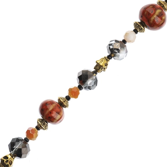 Crystal Lane DIY Assorted Glass Ceramic Metal Pumpkin Patch 7" Designer Bead Strand