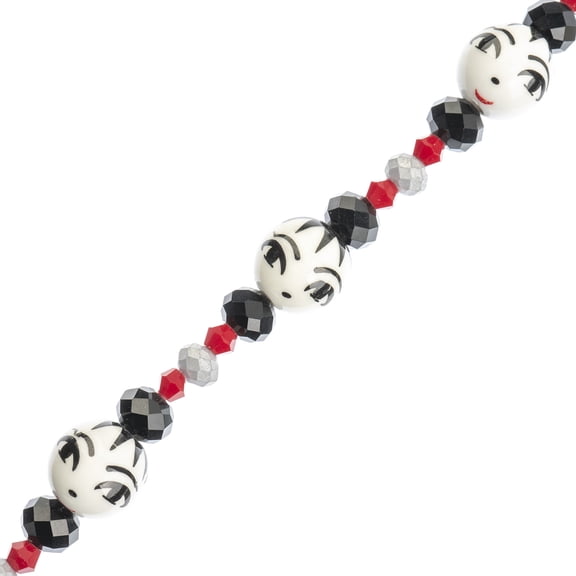Crystal Lane DIY Glass Ceramic Face Black & White Mix 7" Designer Bead Strand