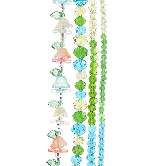 Crystal Lane DIY Glass Garden 7in Green Blue Mix Flowers Rondelle Bead Strands
