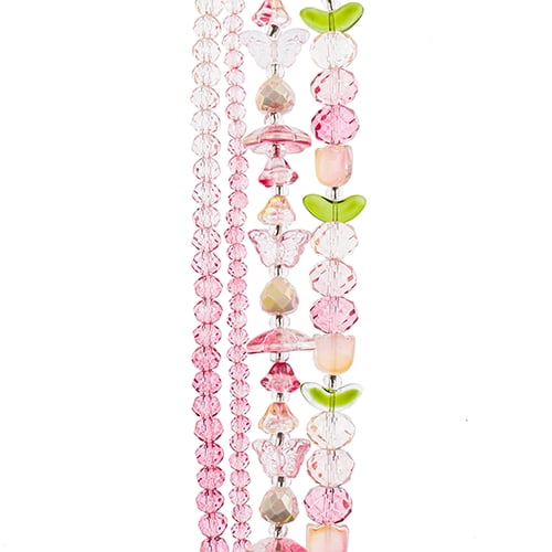 Crystal Lane DIY Glass Garden 7in Pink Mix Tulip Butterflies Rondelle Bead Strands