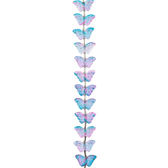 Crystal Lane DIY Glass Garden 7in Purple Blue Butterfly Bead Strand, 19pcs