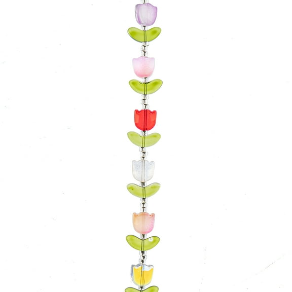 Crystal Lane DIY Glass Garden 7in Spring Mix Tulip Flowers Bead Strand, 9pcs
