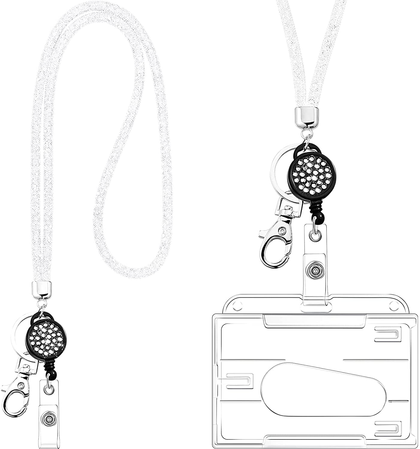 Crystal Lanyard Necklace, Key Chain, Clear Bling Crystal Rhinestone